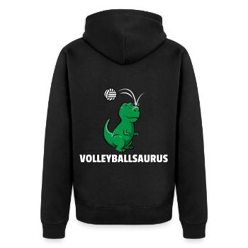 Dinosaurier Volleyball Spieler Dino Süßer Geschenk - Unisex Premium Bio Zip Hoodie - Schwarz - Hinten - Nico (187cm)