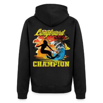 Surf Longboard CHAMPION - Unisex Premium Bio Zip Hoodie - Schwarz - Hinten - Nico (187cm)