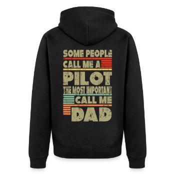 Pilot Papa Geschenk - Unisex Premium Bio Zip Hoodie - Schwarz - Hinten - Nico (187cm)