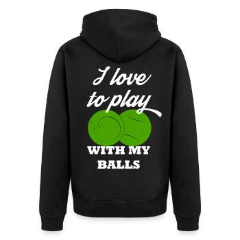 Je joue avec mes balles tennis humour cadeau - Veste à capuche bio Premium Unisexe - noir - Dos - Nico (187cm)