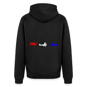 Flugzeug - Unisex Premium Bio Zip Hoodie - Schwarz - Hinten - Nico (187cm)
