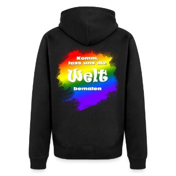 Komm, lass uns die Welt bemalen - Unisex Premium Bio Zip Hoodie - Schwarz - Hinten - Nico (187cm)