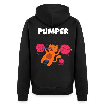 Pumper Katze - Unisex Premium Bio Zip Hoodie - Schwarz - Hinten - Nico (187cm)