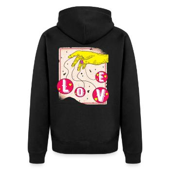 Liebeskugeln,Love Hand,Liebe Shirt Plakat verliebt - Unisex Premium Bio Zip Hoodie - Schwarz - Hinten - Nico (187cm)