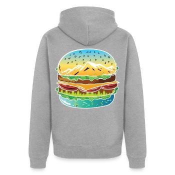 Thé délicieux oeuvre burger. Délicieux burger kuns - Veste à capuche bio Premium Unisexe - gris chiné - Dos - Nico (187cm)