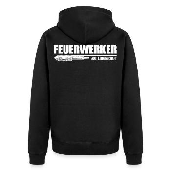 feuerwerker aus leidenschaft 03 silvester forum - Unisex Premium Bio Zip Hoodie - Schwarz - Hinten - Nico (187cm)