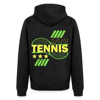 Tennis Farbmotiv Tennisschläger Geschenkidee - Unisex Premium Bio Zip Hoodie - Schwarz - Hinten - Nico (187cm)