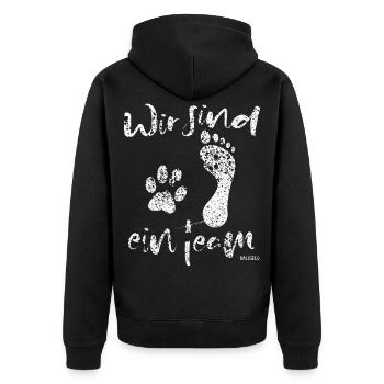 Wir sind ein Team, Hund,Hundeliebe, Hundeliebhaber - Unisex Premium Bio Zip Hoodie - Schwarz - Hinten - Nico (187cm)
