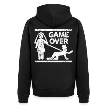 JGA Braut Bräutigam Heirat Game Over Geschenk - Unisex Premium Bio Zip Hoodie - Schwarz - Hinten - Nico (187cm)