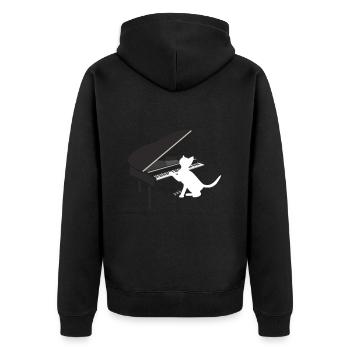 Katze spielt Klavier Niedliches Geschenk - Unisex Premium Bio Zip Hoodie - Schwarz - Hinten - Nico (187cm)