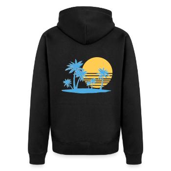 Palm Tree Island 80`s Retro Sommer Palmen Insel - Unisex Premium Bio Zip Hoodie - Schwarz - Hinten - Nico (187cm)