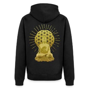Buddha mit Blume des Lebens Geschenk - Unisex Premium Bio Zip Hoodie - Schwarz - Hinten - Nico (187cm)