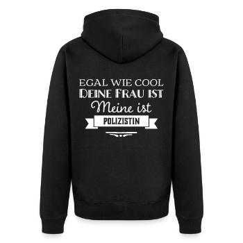 MEINE FRAU IST POLIZISTIN - Unisex Premium Bio Zip Hoodie - Schwarz - Hinten - Nico (187cm)