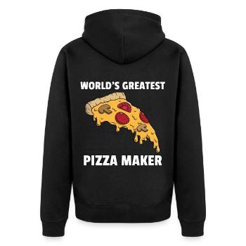 Pizza Pizzer Pizzeria Italien Salami Käse Geschenk - Unisex Premium Bio Zip Hoodie - Schwarz - Hinten - Nico (187cm)
