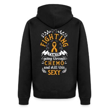 Cancer fight winner gift loop - Unisex Premium Organic Zip Hoodie - black - Back - Nico (187cm)