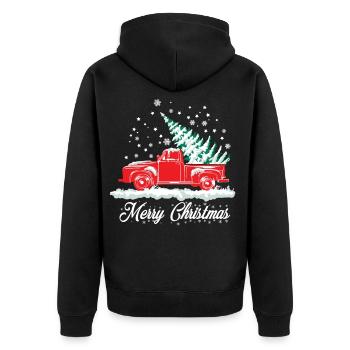 Roter Schnee-LKW und Weihnachtsbaum - nostalgisches Weihnachten - Unisex Premium Bio Zip Hoodie - Schwarz - Hinten - Nico (187cm)