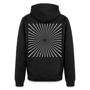 Strahlen Grau - Unisex Premium Bio Zip Hoodie - Schwarz - Hinten - Nico (187cm)