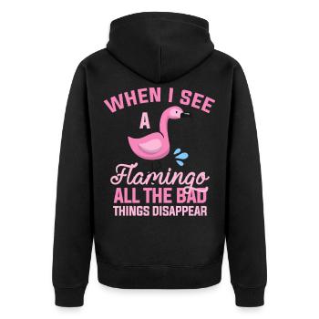 Flamingo Tier - Unisex Premium Bio Zip Hoodie - Schwarz - Hinten - Nico (187cm)