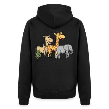 Afrique, Faune, Eléphant, Girafe, Chameau, Serpent - Veste à capuche bio Premium Unisexe - noir - Dos - Nico (187cm)