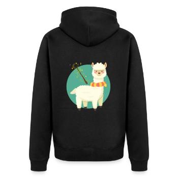 Lama - Unisex Premium Bio Zip Hoodie - Schwarz - Hinten - Nico (187cm)