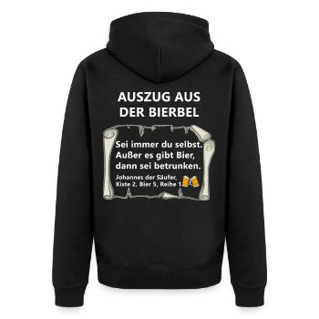Auszug aus der Bierbel Johannes Bier Sprüche - Unisex Premium Bio Zip Hoodie - Schwarz - Hinten - Nico (187cm)
