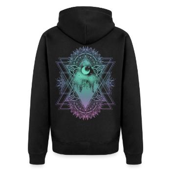 Panorama du mandala ésotérique et yoga spirituel - Veste à capuche bio Premium Unisexe - noir - Dos - Nico (187cm)