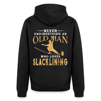 Slackline Alter Mann - Unisex Premium Bio Zip Hoodie - Schwarz - Hinten - Nico (187cm)