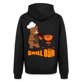 Grill Meister Bär Geschenk Shirt - Unisex Premium Bio Zip Hoodie - Schwarz - Hinten - Nico (187cm)