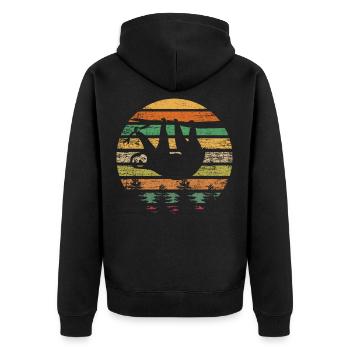 Retro vintage sloth - Unisex Premium Organic Zip Hoodie - black - Back - Nico (187cm)