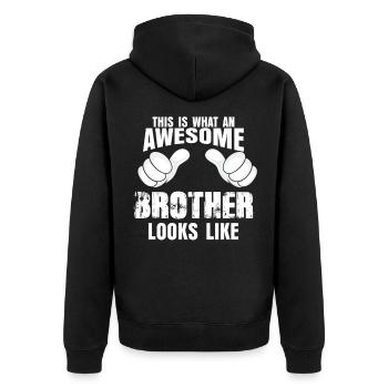 Cooler Bruder - Unisex Premium Bio Zip Hoodie - Schwarz - Hinten - Nico (187cm)