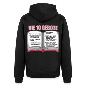 Die 10 Gebote der Bibel christlich und göttlich - Unisex Premium Bio Zip Hoodie - Schwarz - Hinten - Nico (187cm)