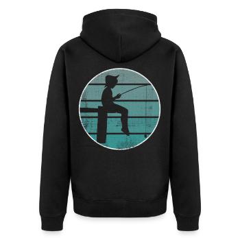 Angeln Geschenk Angler - Unisex Premium Bio Zip Hoodie - Schwarz - Hinten - Nico (187cm)