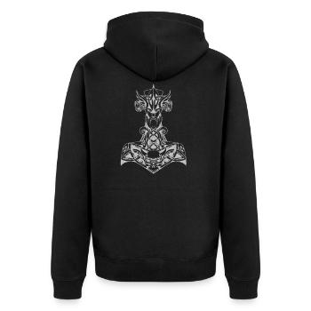 Thor Hammer nordic Wikinger Mythologie Geschenk - Unisex Premium Bio Zip Hoodie - Schwarz - Hinten - Nico (187cm)
