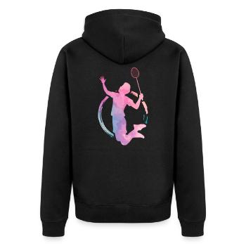 Badminton Hobby - Unisex Premium Bio Zip Hoodie - Schwarz - Hinten - Nico (187cm)