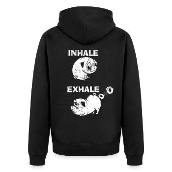 Pug yoga - Unisex Premium Organic Zip Hoodie - black - Back - Nico (187cm)
