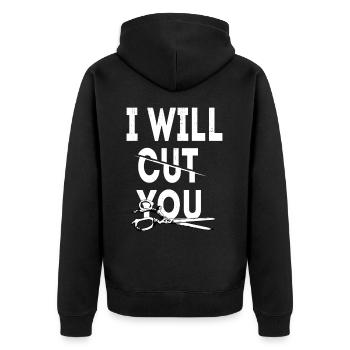Friseur Frisör Friseurin Frisörin Friseuse - Unisex Premium Bio Zip Hoodie - Schwarz - Hinten - Nico (187cm)