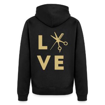 Friseur Frisör Friseurin Frisörin Friseuse - Unisex Premium Bio Zip Hoodie - Schwarz - Hinten - Nico (187cm)