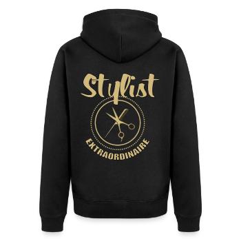 Friseur Frisör Friseurin Frisörin Friseuse - Unisex Premium Bio Zip Hoodie - Schwarz - Hinten - Nico (187cm)