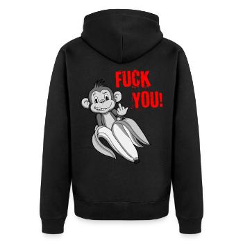 FUCK YOU MONKEY - middle finger monkey - Unisex Premium Organic Zip Hoodie - black - Back - Nico (187cm)