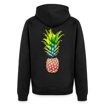 Ananas - Unisex Premium Bio Zip Hoodie - Schwarz - Hinten - Nico (187cm)