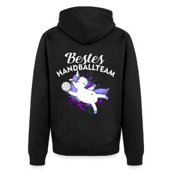 Frauenhandballteam Frauenhandballmannschaft - Unisex Premium Bio Zip Hoodie - Schwarz - Hinten - Nico (187cm)