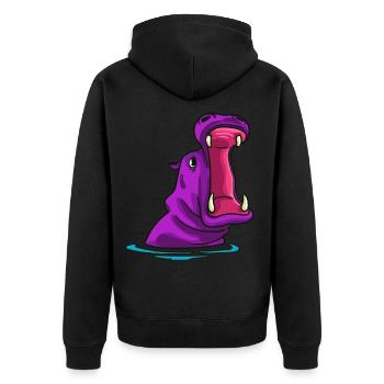 Hippo Nilpferd Flusspferd Safari Lustiges Süßes - Unisex Premium Bio Zip Hoodie - Schwarz - Hinten - Nico (187cm)