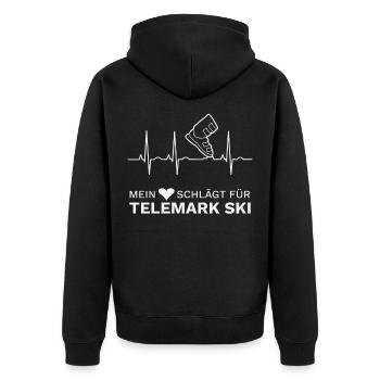 Telemark Ski Ferse Frei Herzschlag EKG - Unisex Premium Bio Zip Hoodie - Schwarz - Hinten - Nico (187cm)