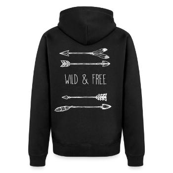 Pfeile Wanderlust - Unisex Premium Bio Zip Hoodie - Schwarz - Hinten - Nico (187cm)