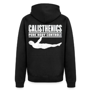 Calisthenics Street Workout Front Leaver - Unisex Premium Organic Zip Hoodie - black - Back - Nico (187cm)