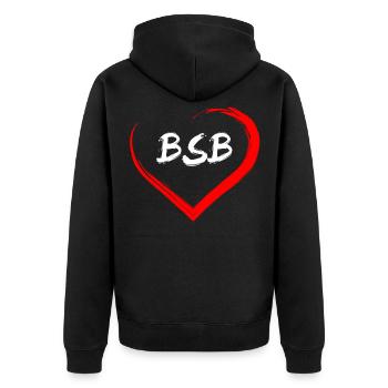 Hinterstraße in meinem Herz - Unisex Premium Bio Zip Hoodie - Schwarz - Hinten - Nico (187cm)