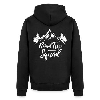 Road Trip Squad! Squadgoals Reise reisen Fernweh - Unisex Premium Bio Zip Hoodie - Schwarz - Hinten - Nico (187cm)