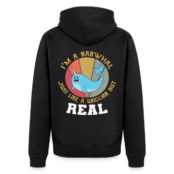 Narwhal T-shirt I am a narwhal like a unicorn - Unisex Premium Organic Zip Hoodie - black - Back - Nico (187cm)