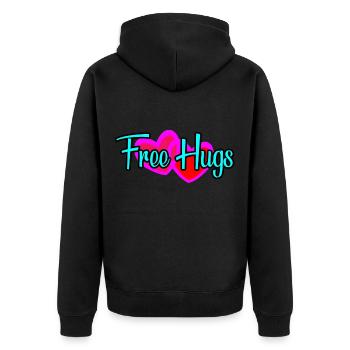 Free hugs! Liebe Zuneigung Umarmung Vertrauen - Unisex Premium Bio Zip Hoodie - Schwarz - Hinten - Nico (187cm)