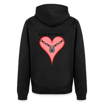 Vorübergehend geschlossen Herz Schloss - Unisex Premium Bio Zip Hoodie - Schwarz - Hinten - Nico (187cm)